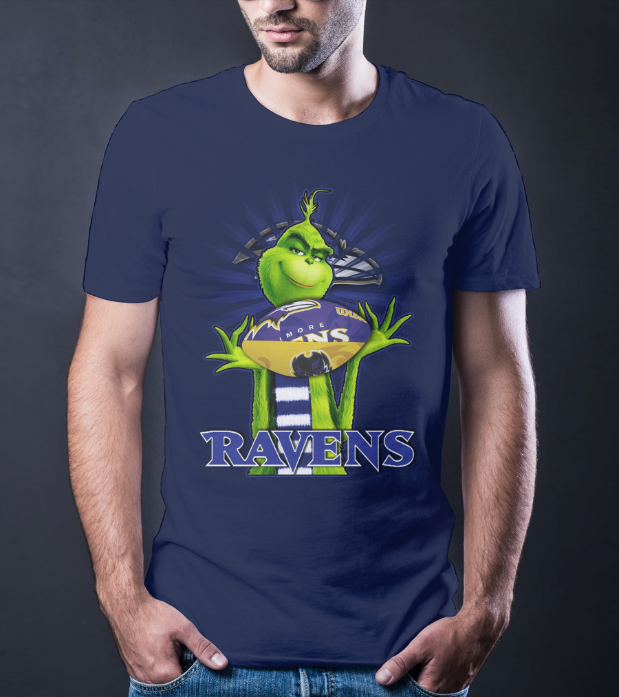 Grinch Holding Baltimore Ravens Football T-Shirt