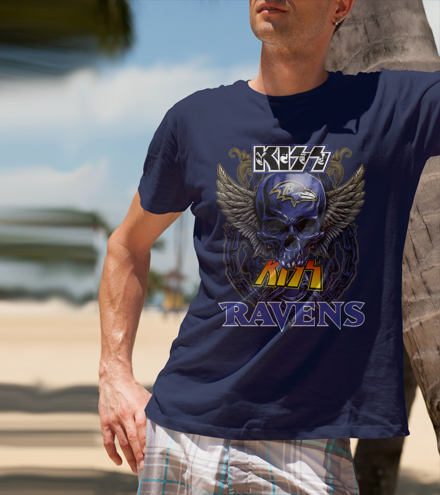 Kiss Ravens Baltimore Football Skull Wings T-Shirt