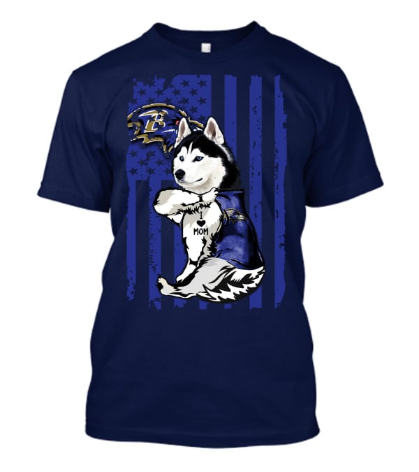 Siberian Husky Mom Baltimore Ravens Flag T-Shirt