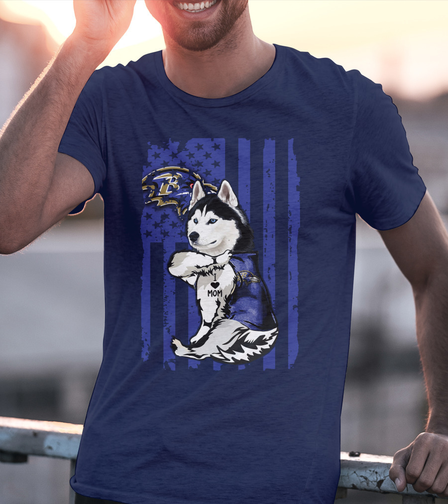 Siberian Husky Mom Baltimore Ravens Flag T-Shirt