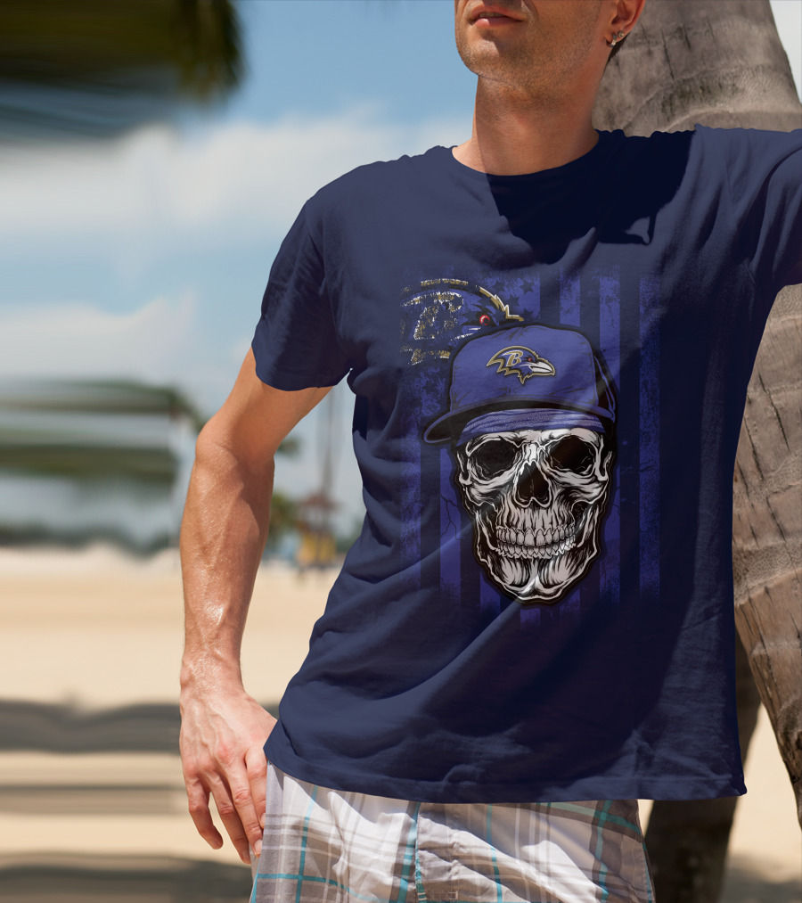 Skull V1 Baltimore Ravens Nfl Logo Cap T-Shirt
