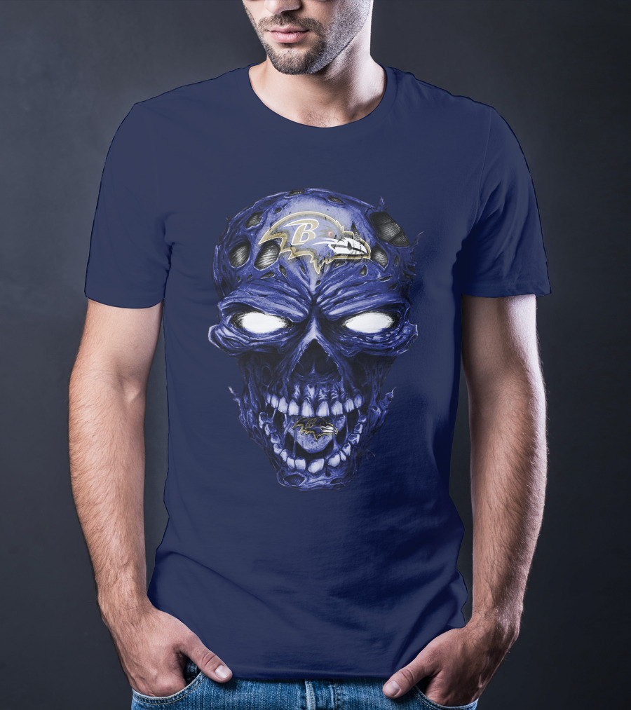 Skull V2 Baltimore Ravens Logo Horror Style T-Shirt