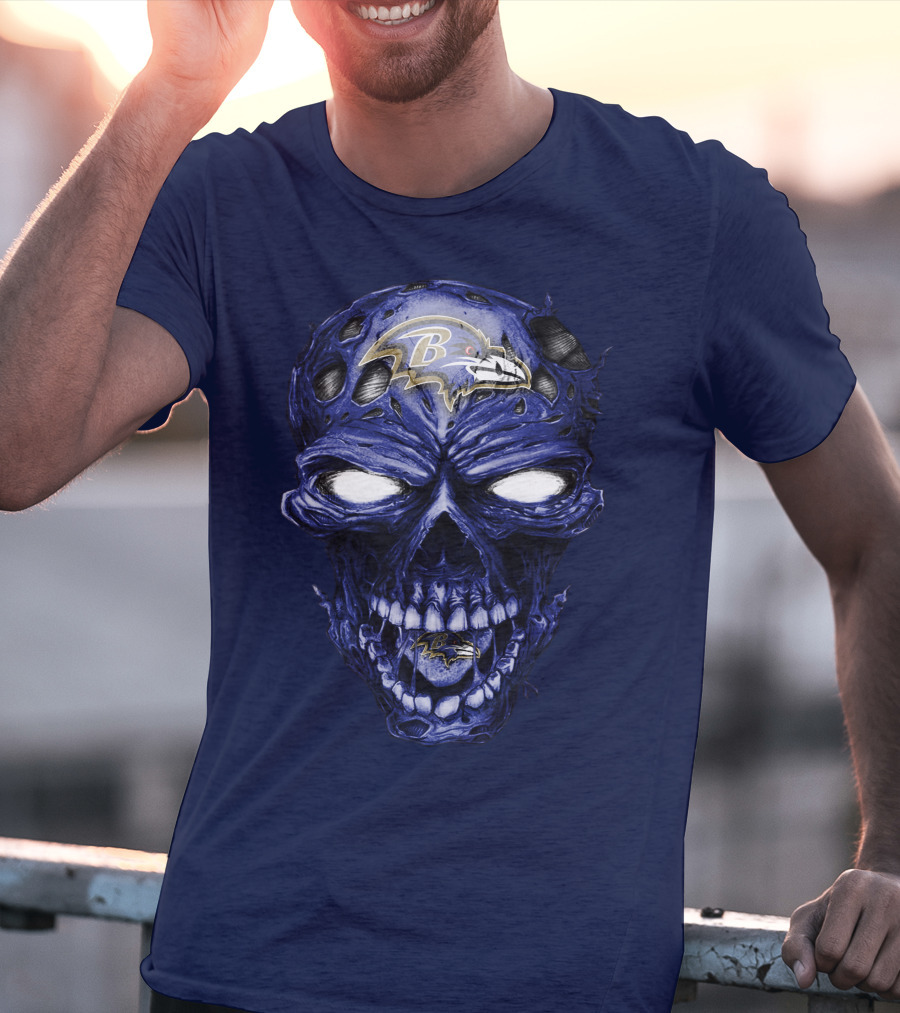 Skull V2 Baltimore Ravens Logo Horror Style T-Shirt
