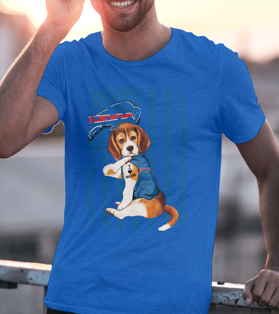 Beagle I Love Mom Buffalo Bills Fan T-Shirt