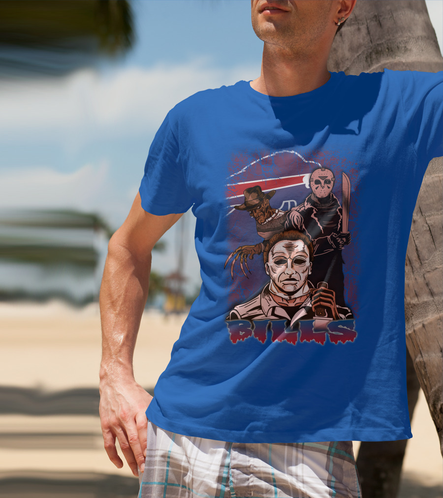 Buffalo Bills Horror Icons Featuring Michael Myers Freddy Krueger Jason Voorhees T-Shirt
