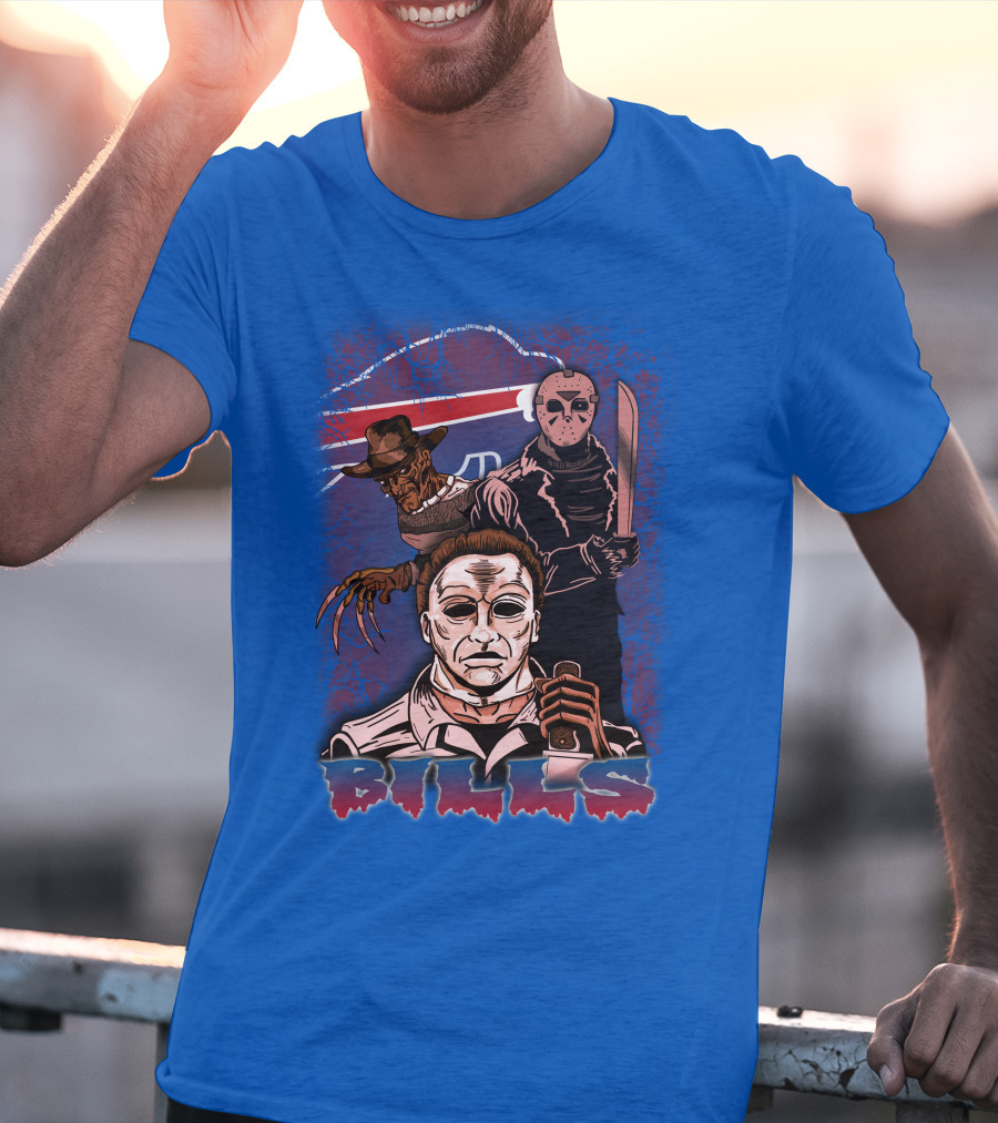 Buffalo Bills Horror Icons Featuring Michael Myers Freddy Krueger Jason Voorhees T-Shirt