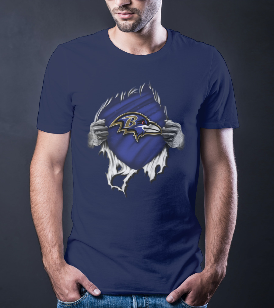 Torn V1 Baltimore Ravens Logo Burst With Hands T-Shirt