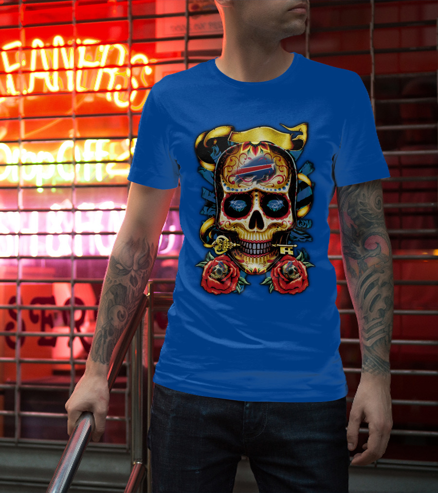 Buffalo Bills Sugar Skull Roses And Keys T-Shirt