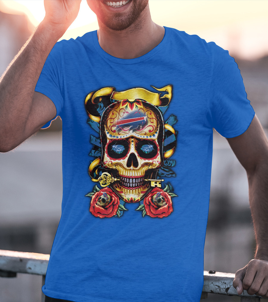 Buffalo Bills Sugar Skull Roses And Keys T-Shirt