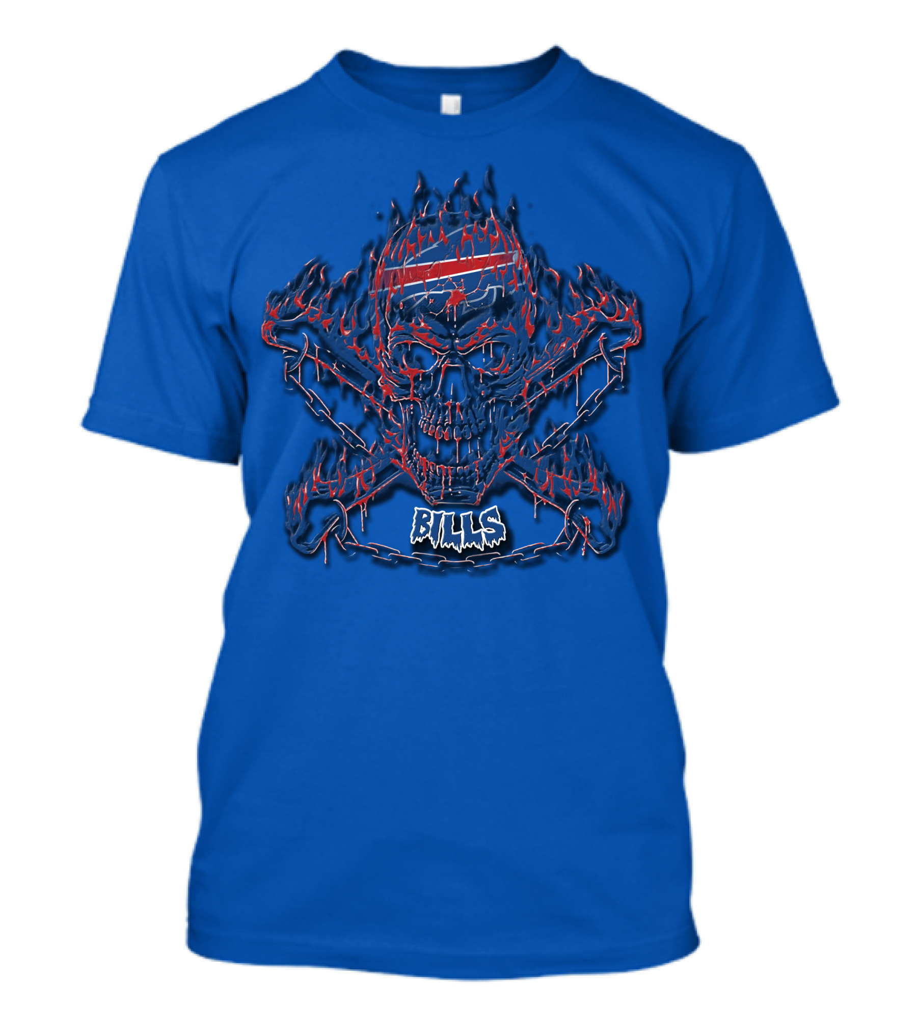 Buffalo Bills Flaming Skull Crossbones T-Shirt