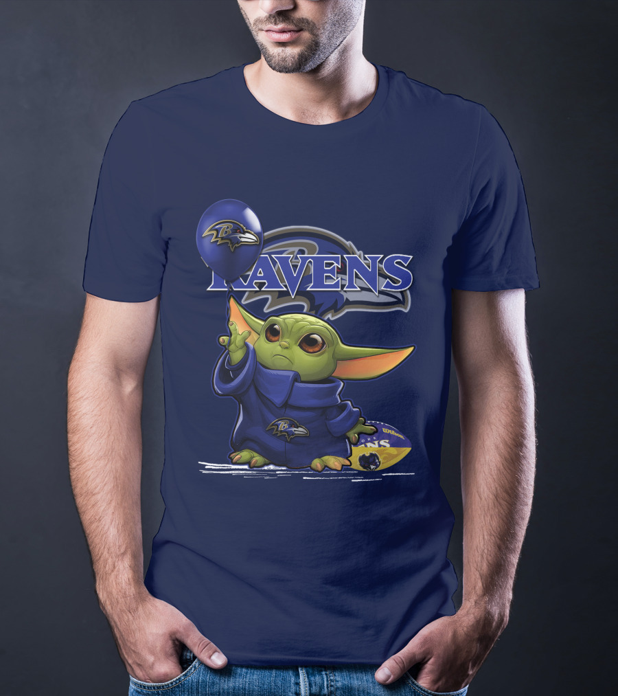 Ravens Yoda V1 Baltimore Ravens Balloon Football T-Shirt