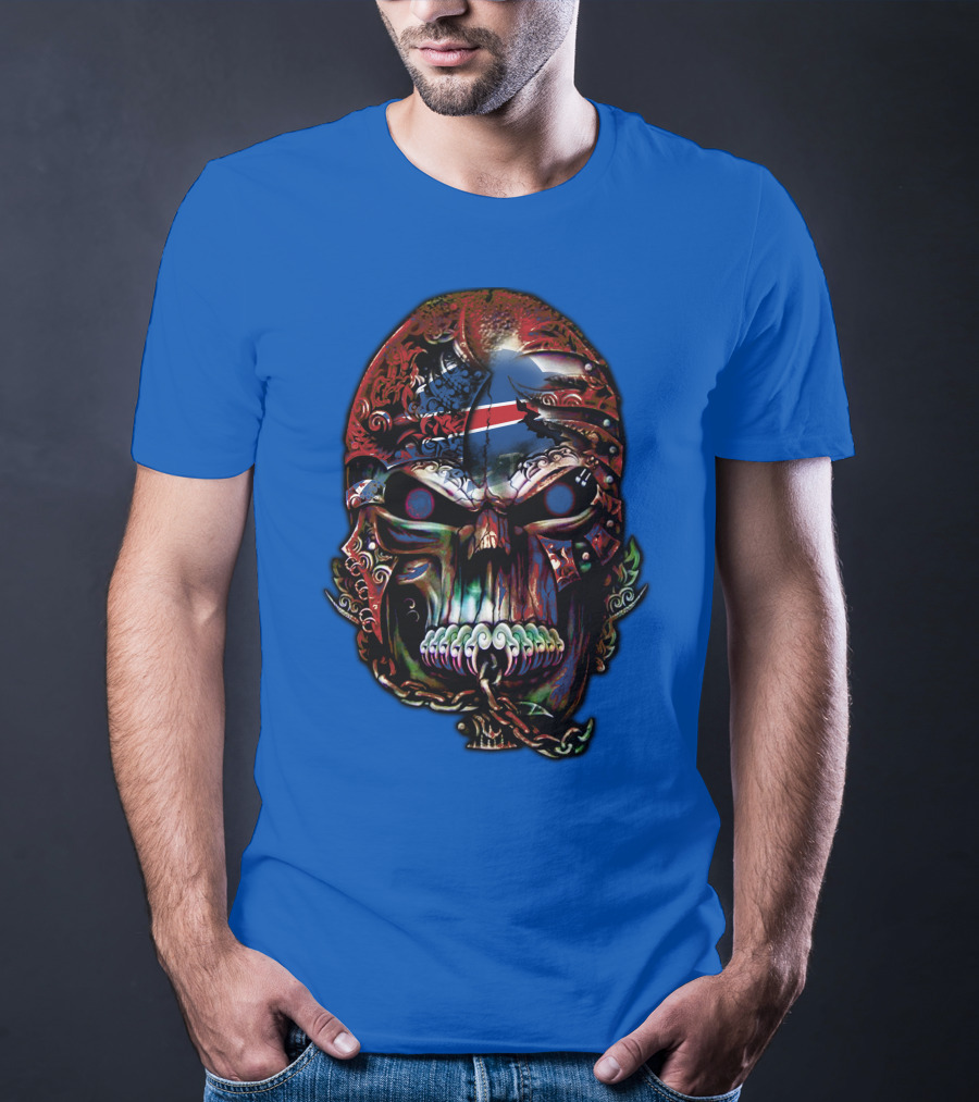 Buffalo Bills 53 Skull Art With American Flag And Tribal Elements T-Shirt