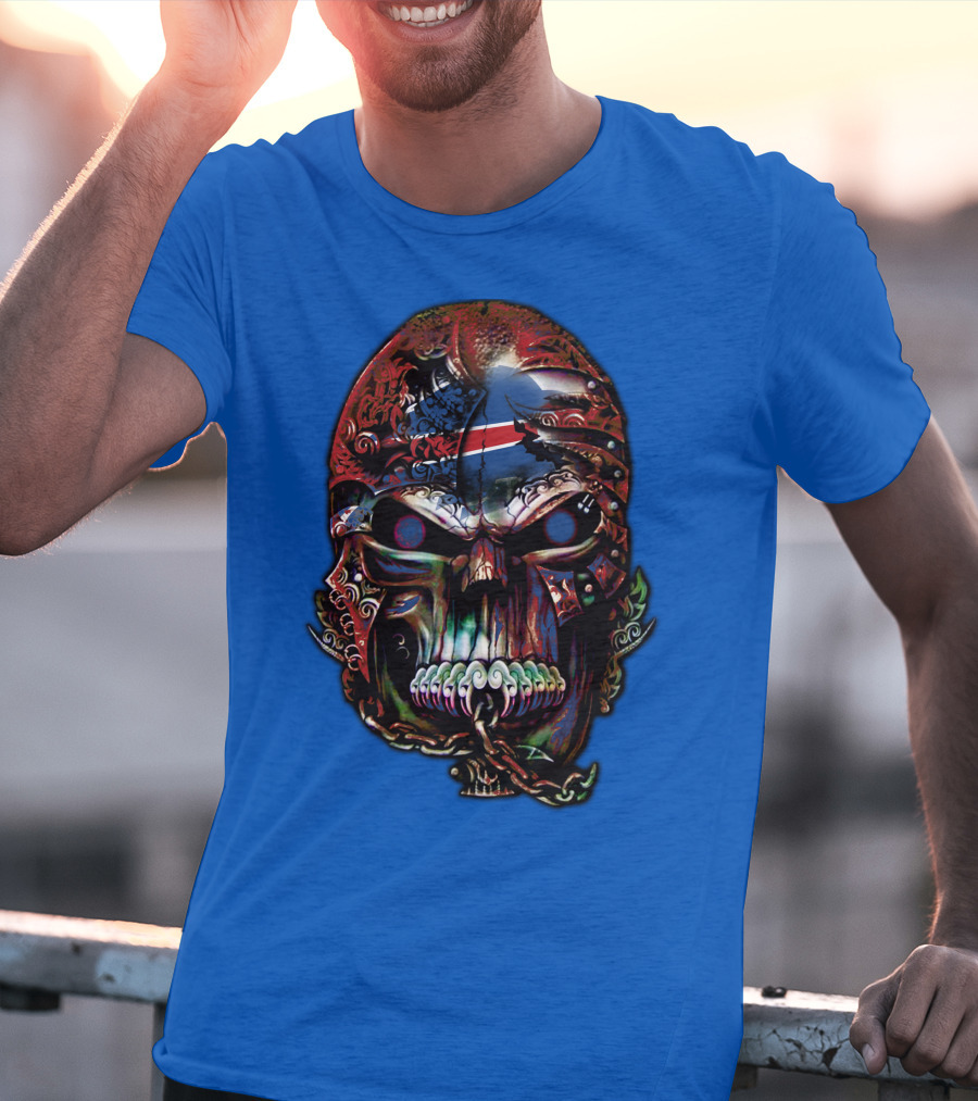 Buffalo Bills 53 Skull Art With American Flag And Tribal Elements T-Shirt