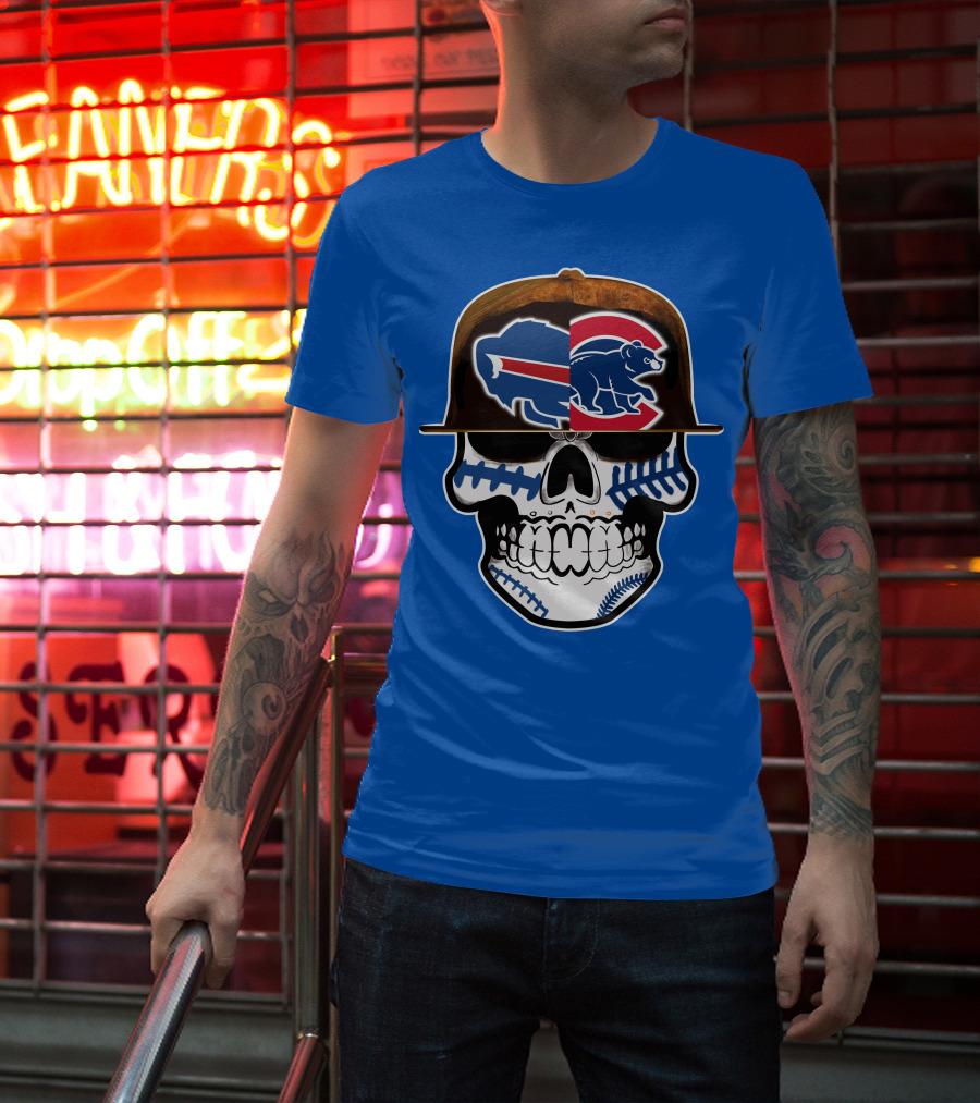 Buffalo Bills Chicago Cubs Skull T-Shirt