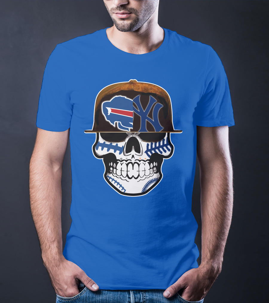 Buffalo Bills 75 Skull Design With Split Logo Yankees Cap T-Shirt