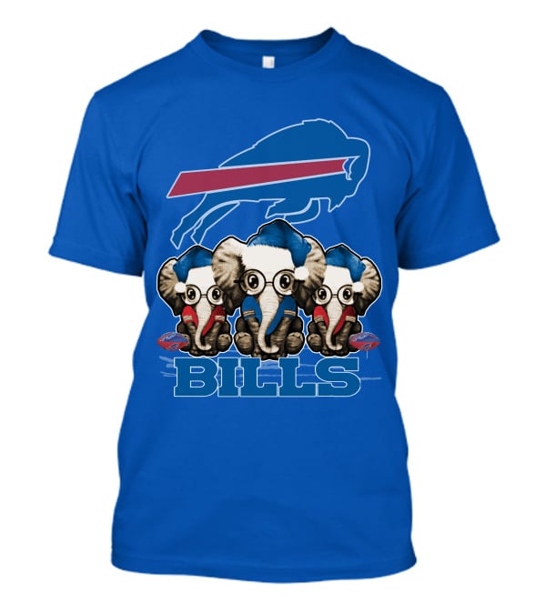 Elephant Christmas Buffalo Bills Fans With Team Logo And Red Blue Colors T-Shirt