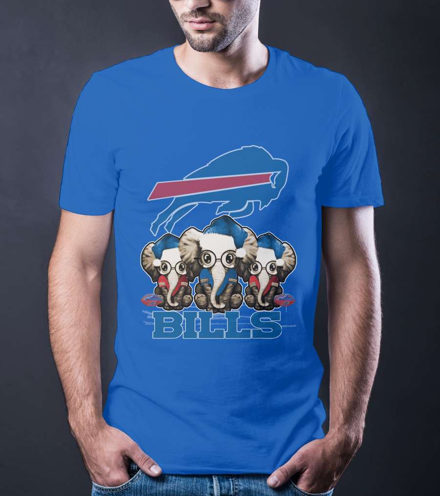 Elephant Christmas Buffalo Bills Fans With Team Logo And Red Blue Colors T-Shirt