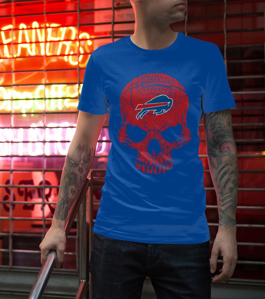 Buffalo Bills Skull Logo Football T-Shirt