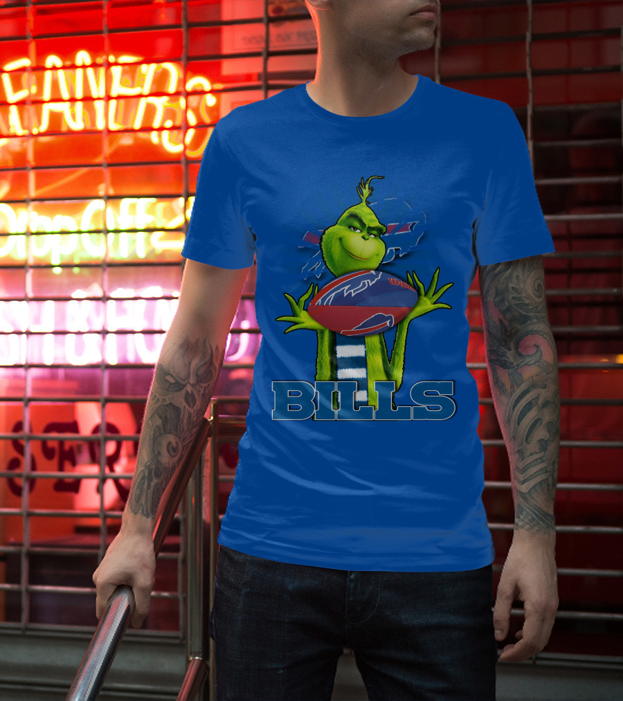 Grinch Holding Football With Buffalo Bills T-Shirt