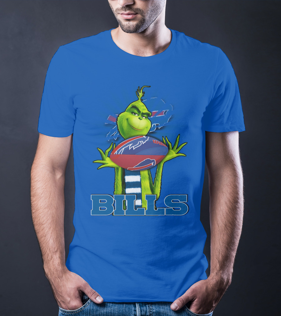 Grinch Holding Football With Buffalo Bills T-Shirt