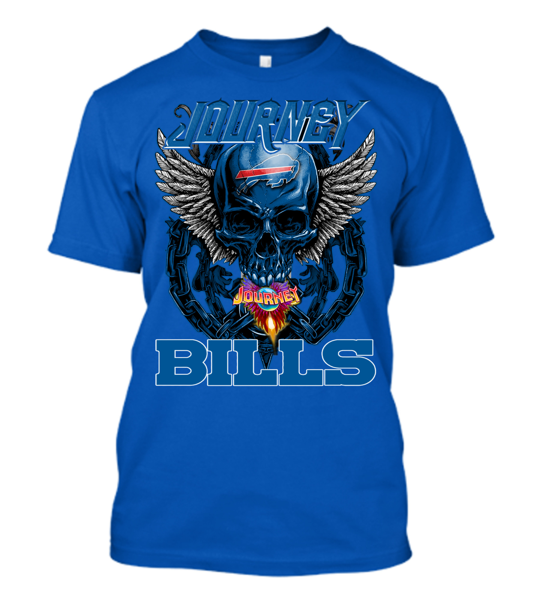 Journey Buffalo Bills Skull Wings Flame Chain T-Shirt
