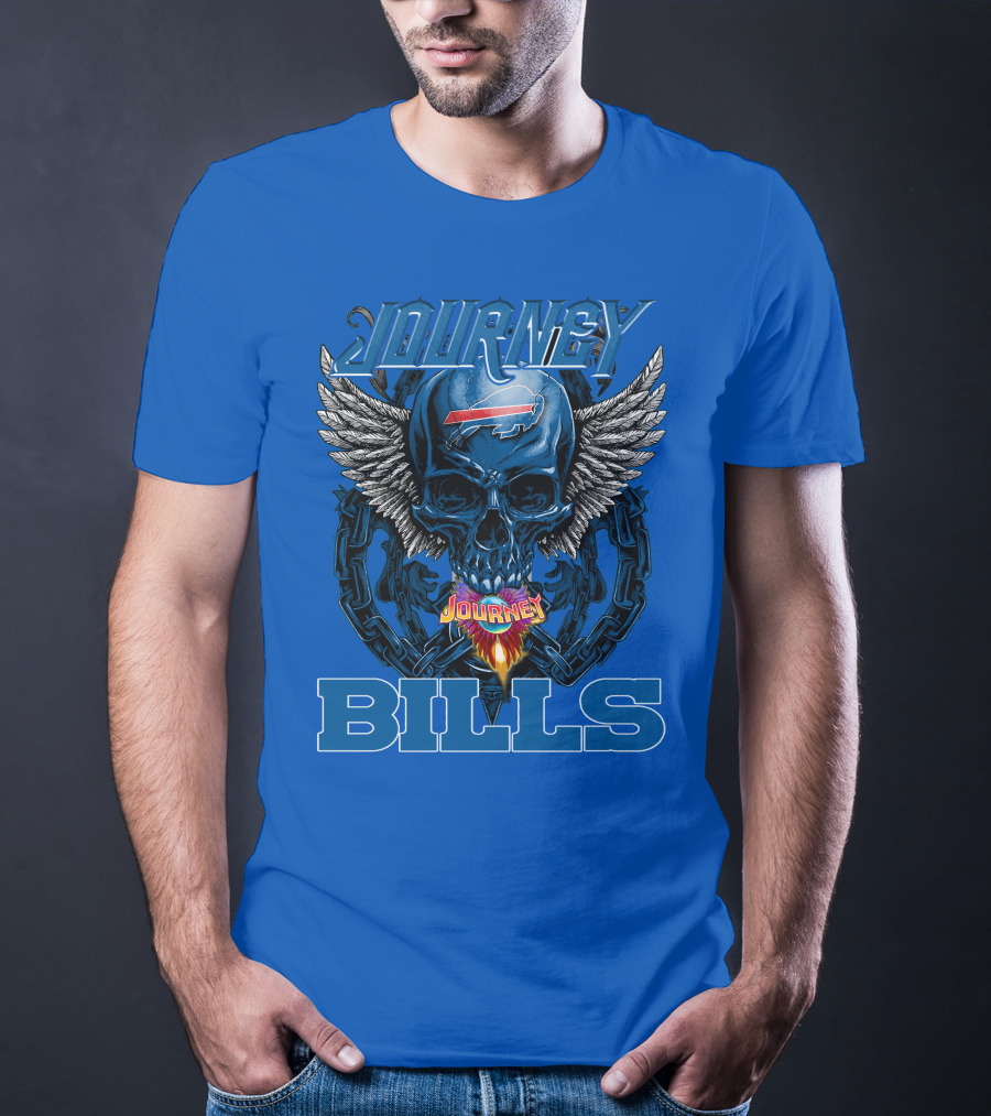 Journey Buffalo Bills Skull Wings Flame Chain T-Shirt