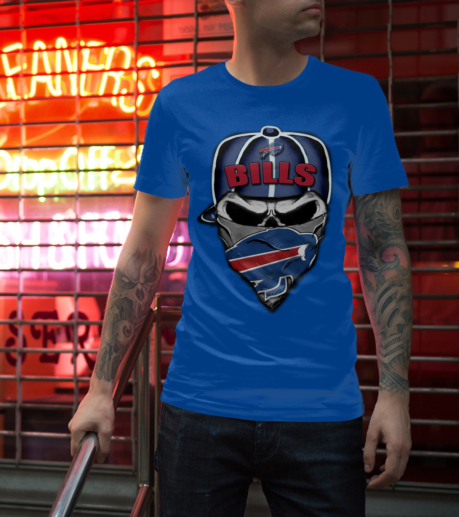 Buffalo Bills Skull Bandana Nfl Fan Skullcap T-Shirt