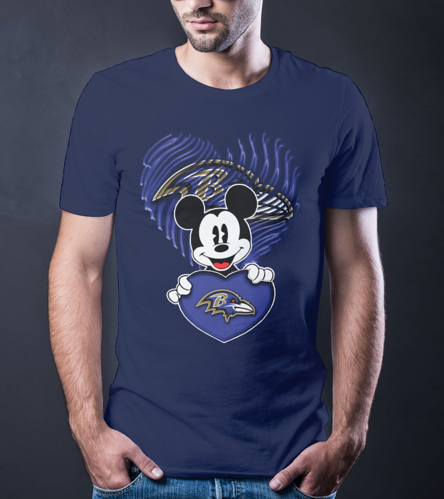 Mickey Mouse Baltimore Ravens Heart T-Shirt