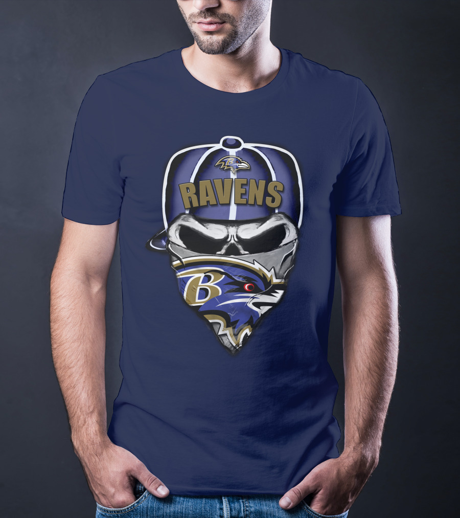Baltimore Ravens Skull Bandana Hat T-Shirt