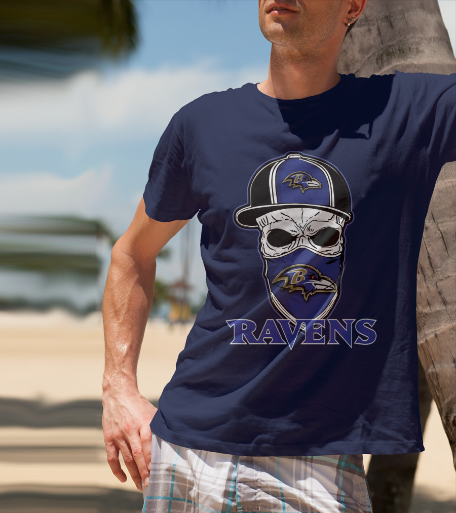 Baltimore Ravens Skull Cap Logo T-Shirt