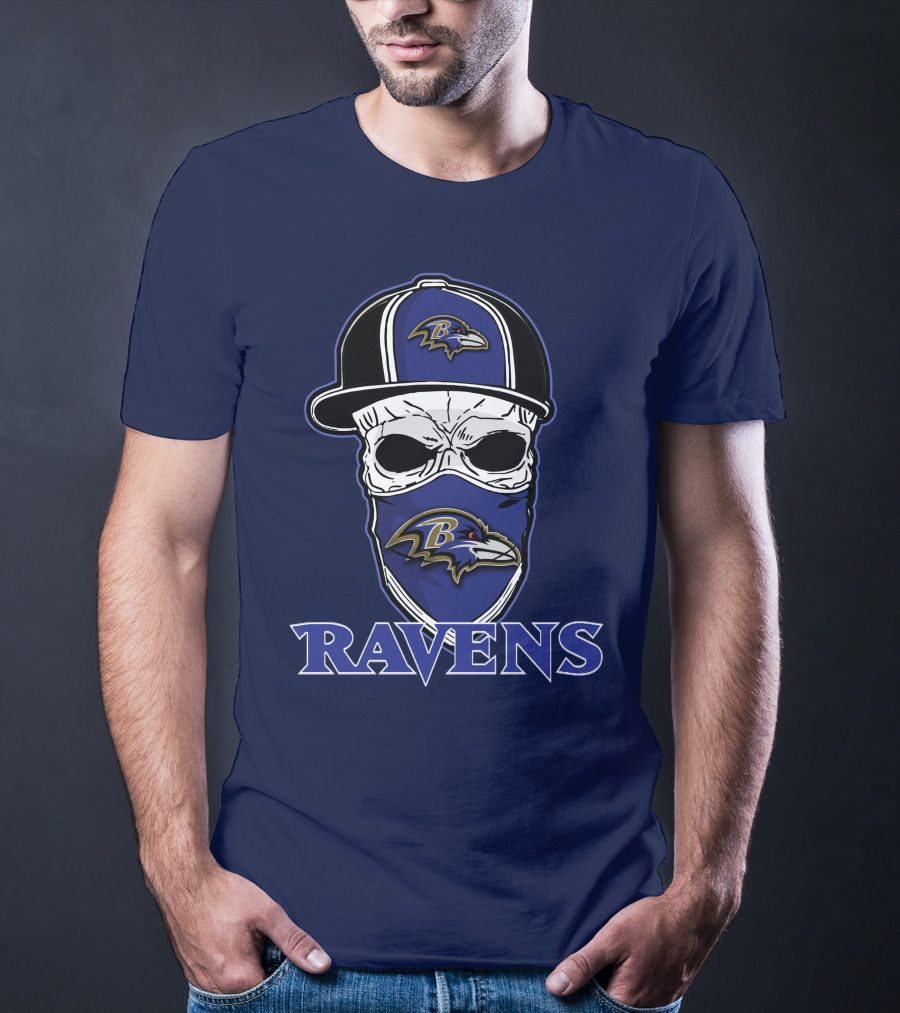 Baltimore Ravens Skull Cap Logo T-Shirt