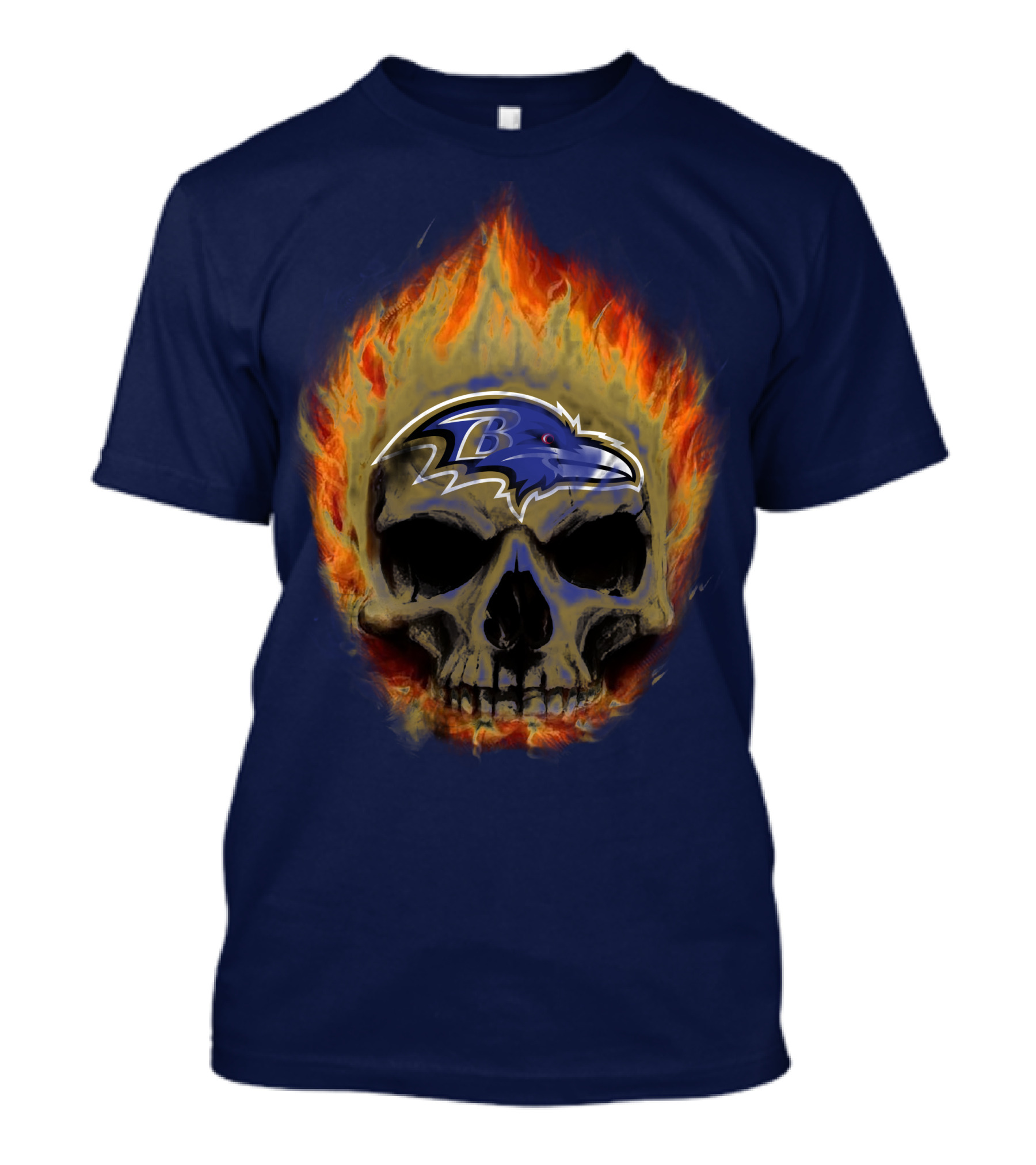 Baltimore Ravens Skull Flaming Logo Fire T-Shirt