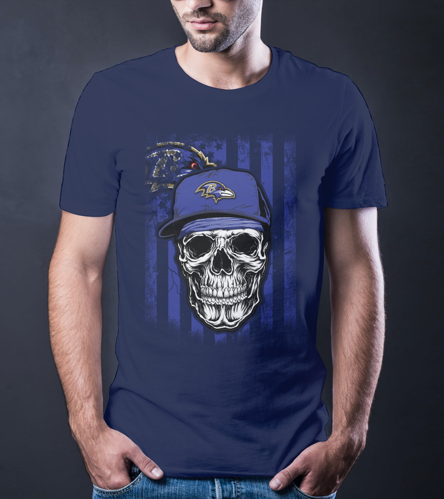 Baltimore Ravens Skull With Cap And Team T-Shirt
