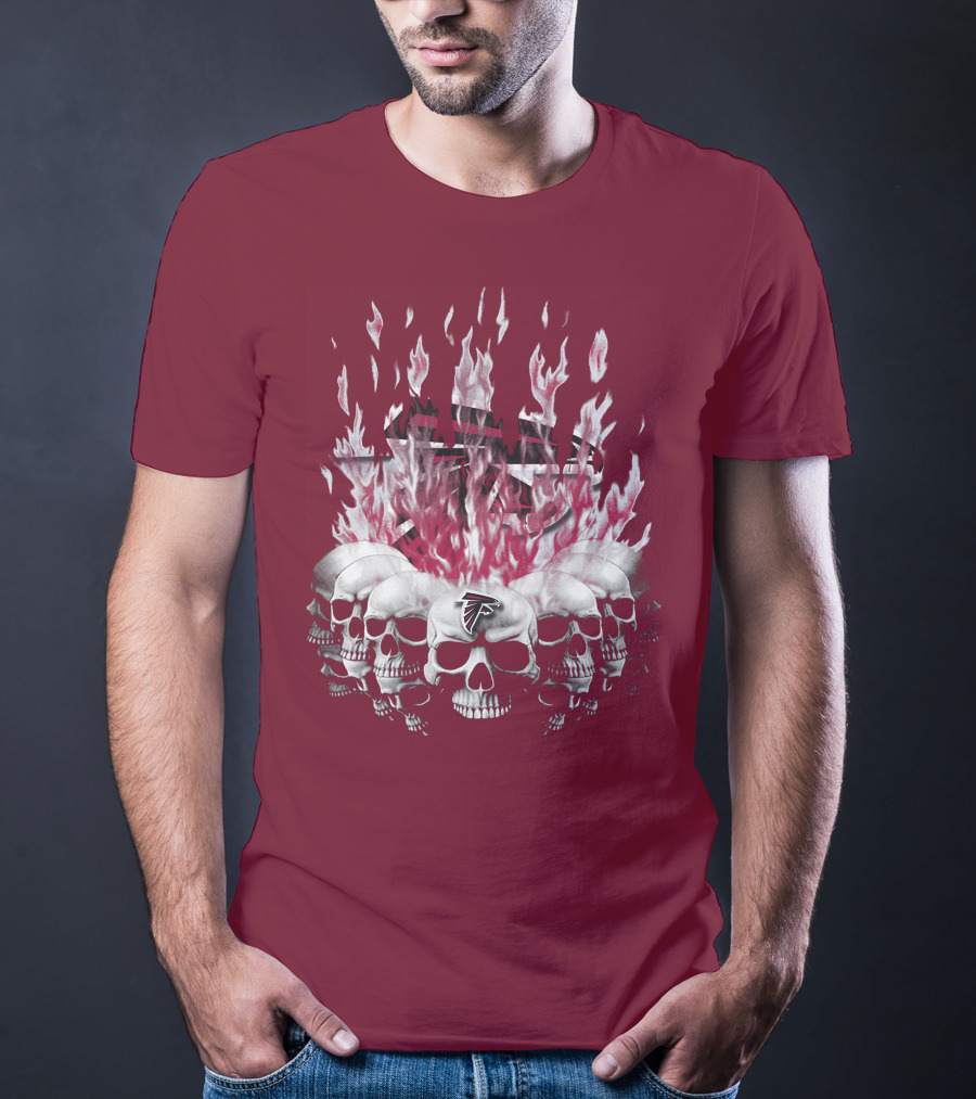 Atlanta Falcons Flaming Skulls Nfl Team Logo T-Shirt