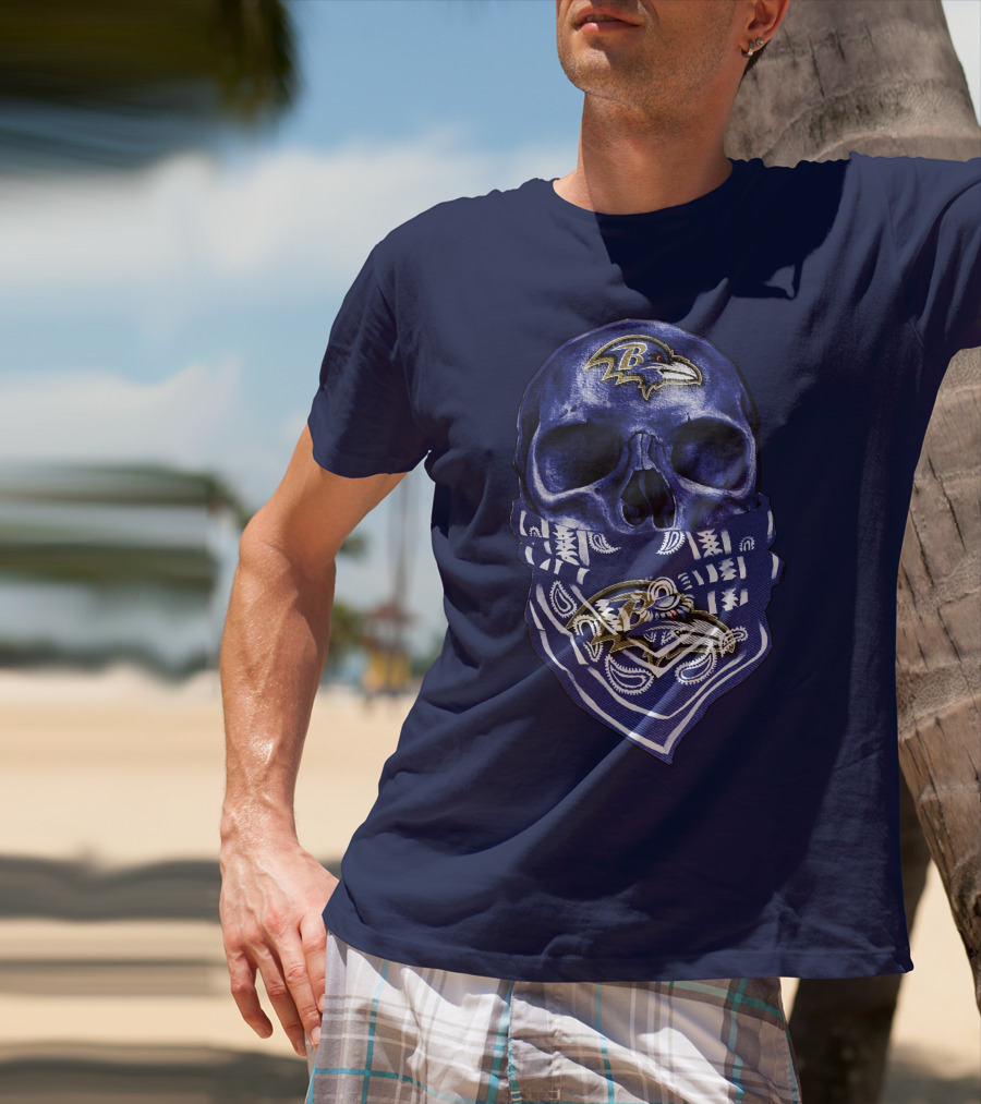 Skull Baltimore Ravens Bandana Blue T-Shirt
