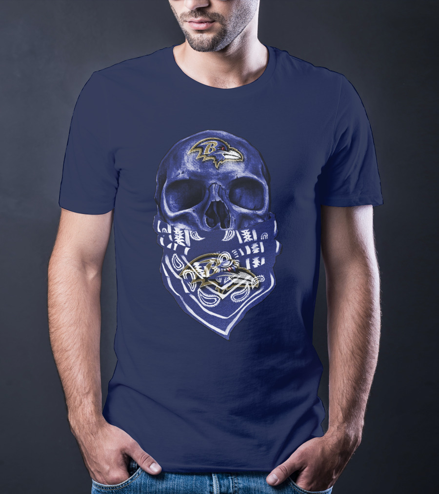 Skull Baltimore Ravens Bandana Blue T-Shirt