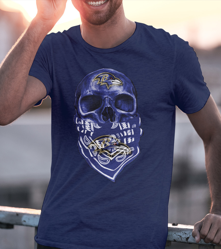 Skull Baltimore Ravens Bandana Blue T-Shirt