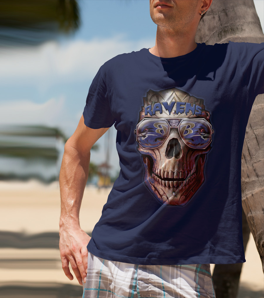 Baltimore Ravens Skull With Sunglasses Featuring Team T-Shirt