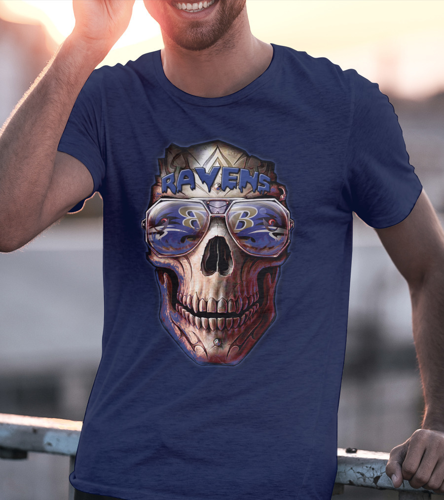 Baltimore Ravens Skull With Sunglasses Featuring Team T-Shirt