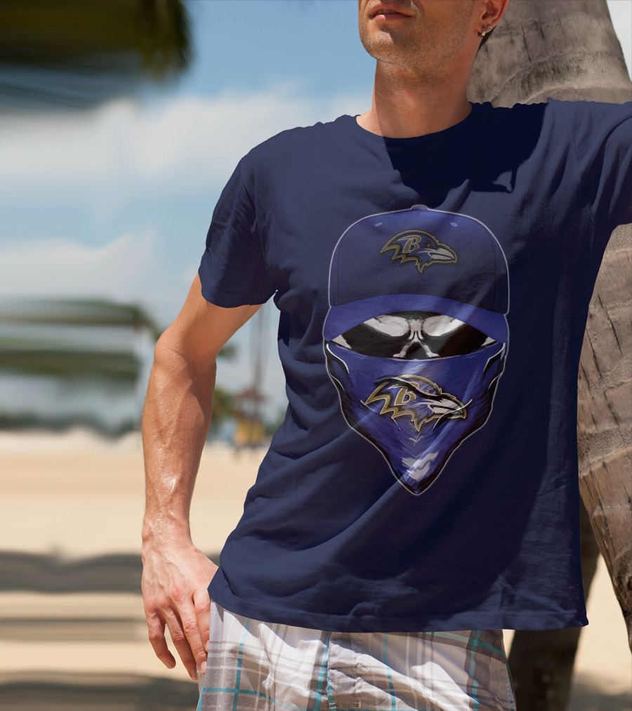 Skull V6 Baltimore Ravens Mask Cap Combo T-Shirt
