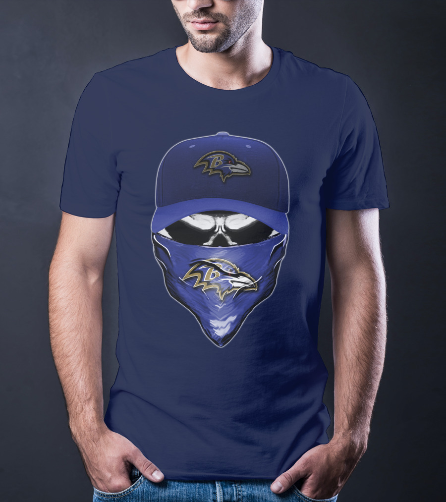 Skull V6 Baltimore Ravens Mask Cap Combo T-Shirt