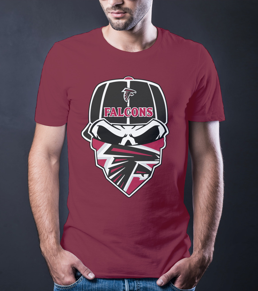 Atlanta Falcons Logo Skull With Hat And Bandana T-Shirt