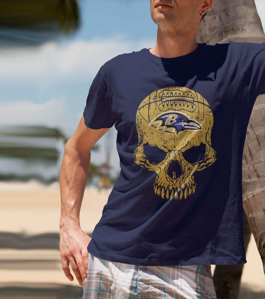 Baltimore Ravens Skull Football T-Shirt