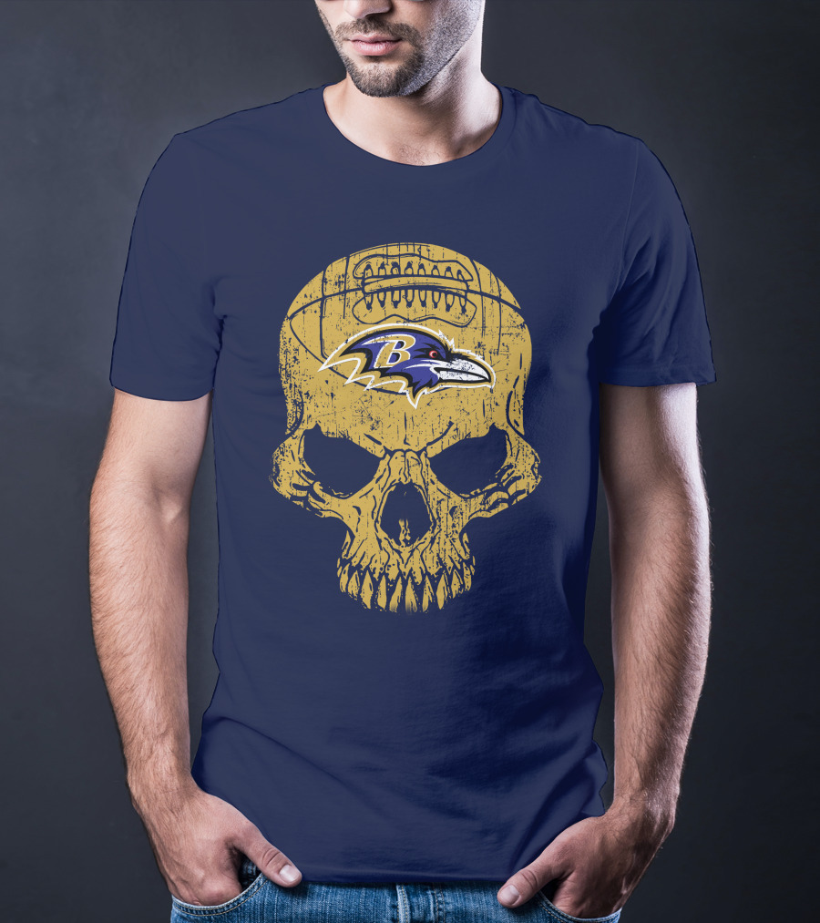 Baltimore Ravens Skull Football T-Shirt