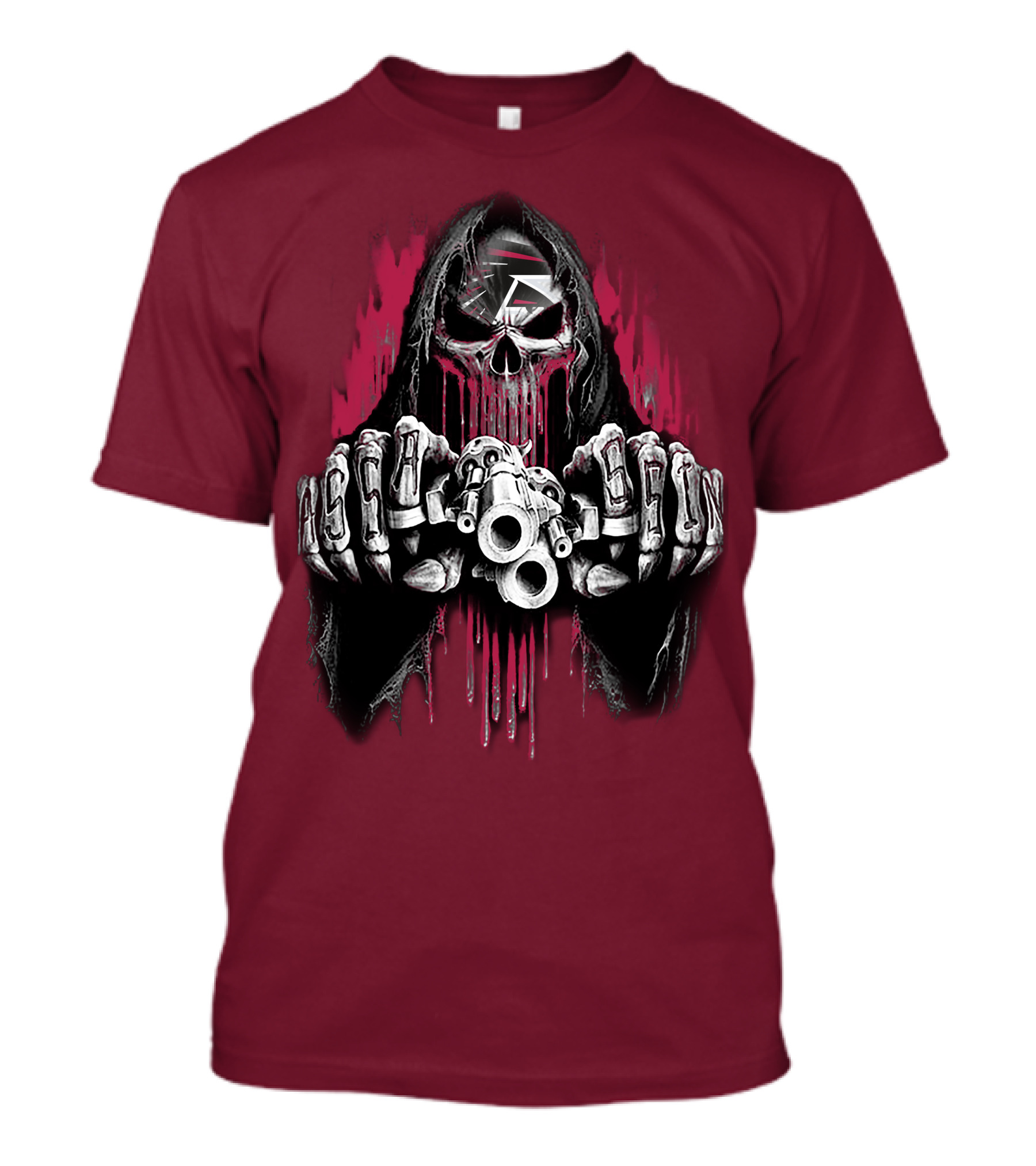 Atlanta Falcons Skull With Brass Knuckles And Dual Pistols T-Shirt