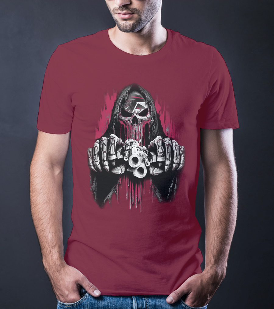 Atlanta Falcons Skull With Brass Knuckles And Dual Pistols T-Shirt