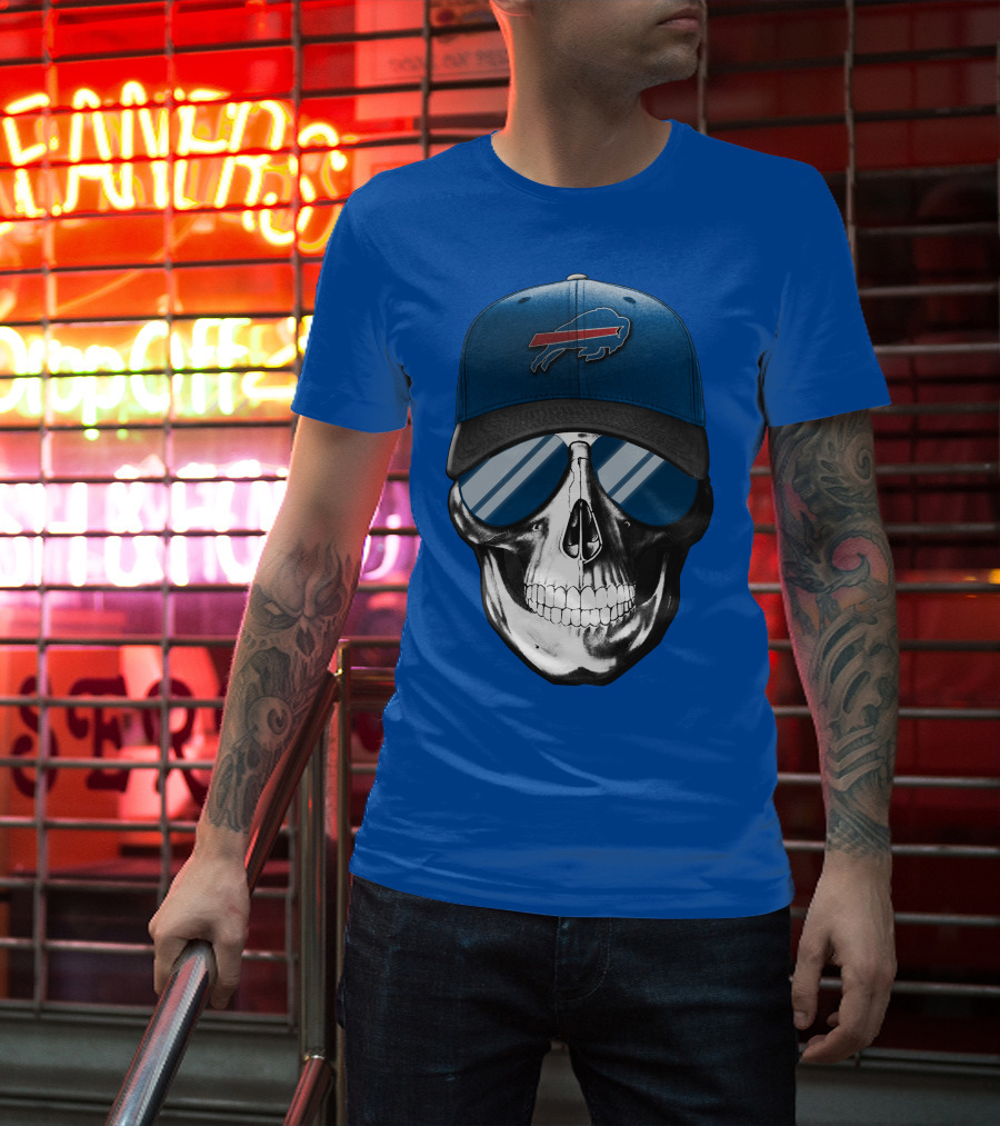 Skull Buffalo Bills Cap Mirror Sunglasses T-Shirt