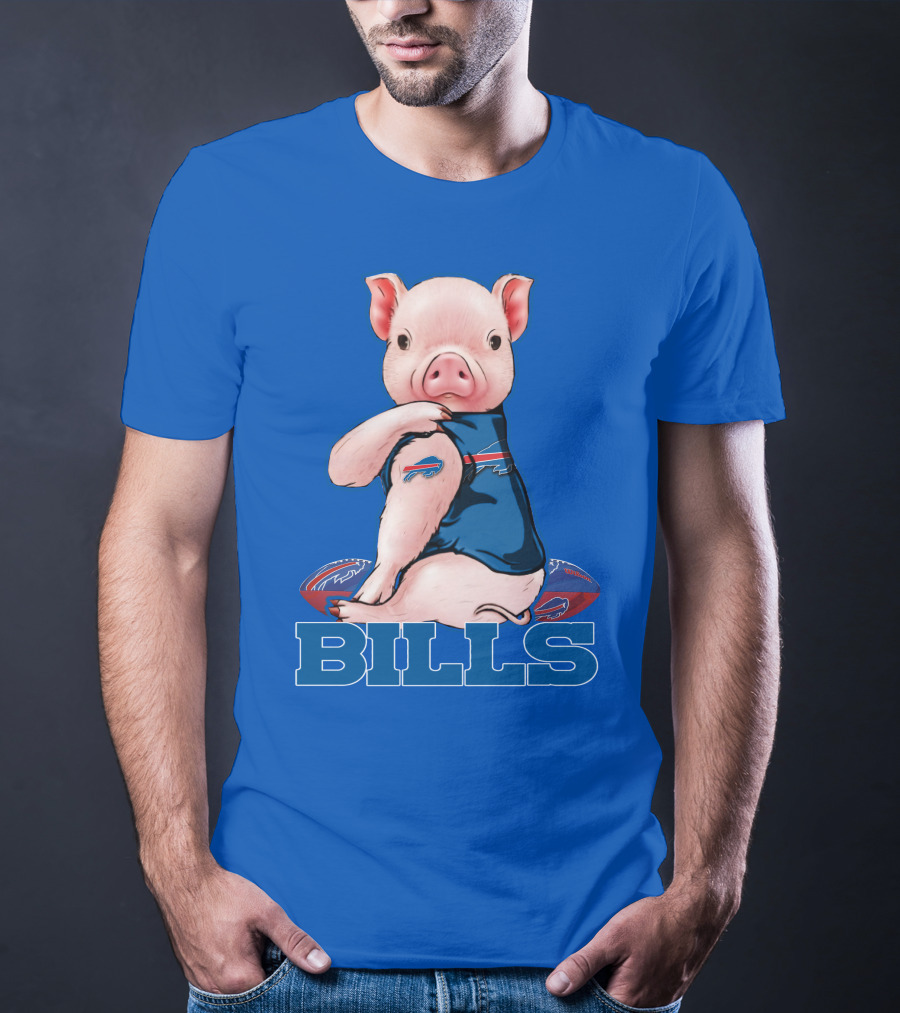 Pig Wearing Buffalo Bills Shirt On Football T-Shirt