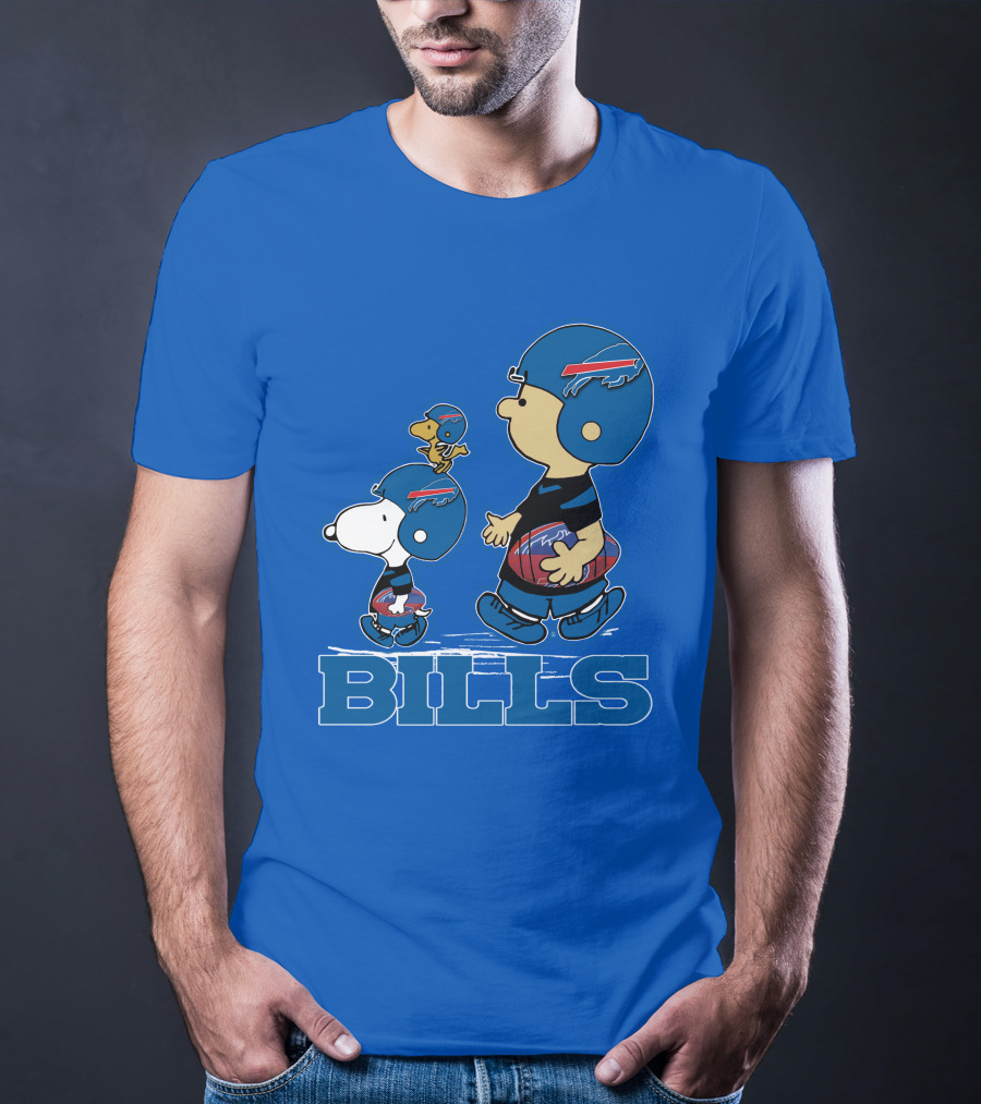 Snpfootball Buffalo Bills Snoopy Woodstock Peanuts Characters With Helmets Football T-Shirt
