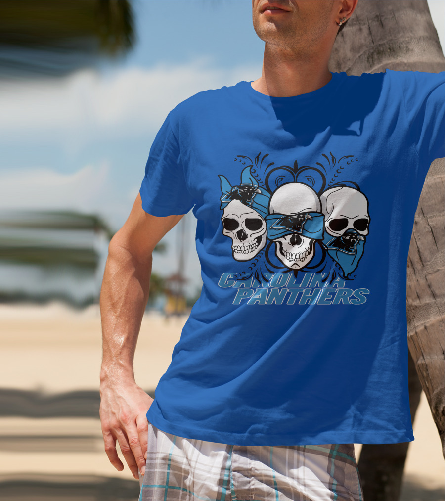 3 Skull CAROLINA PANTHERS Blindfolded Bandana T-Shirt